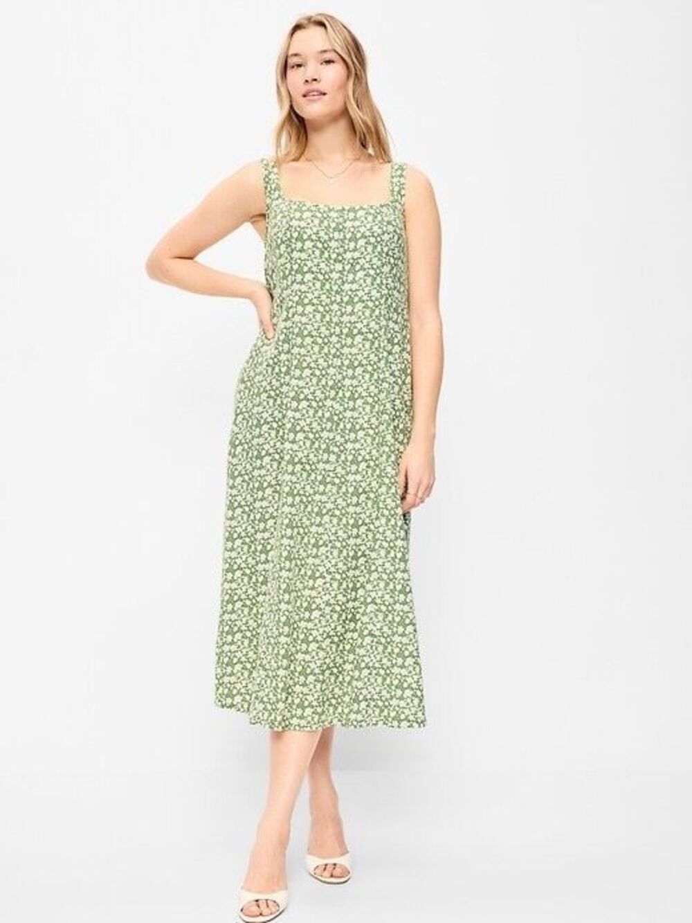 Old Navy Linen Blend Sun Dress Ditsy Floral Smocked Beck Size XL Garden Party